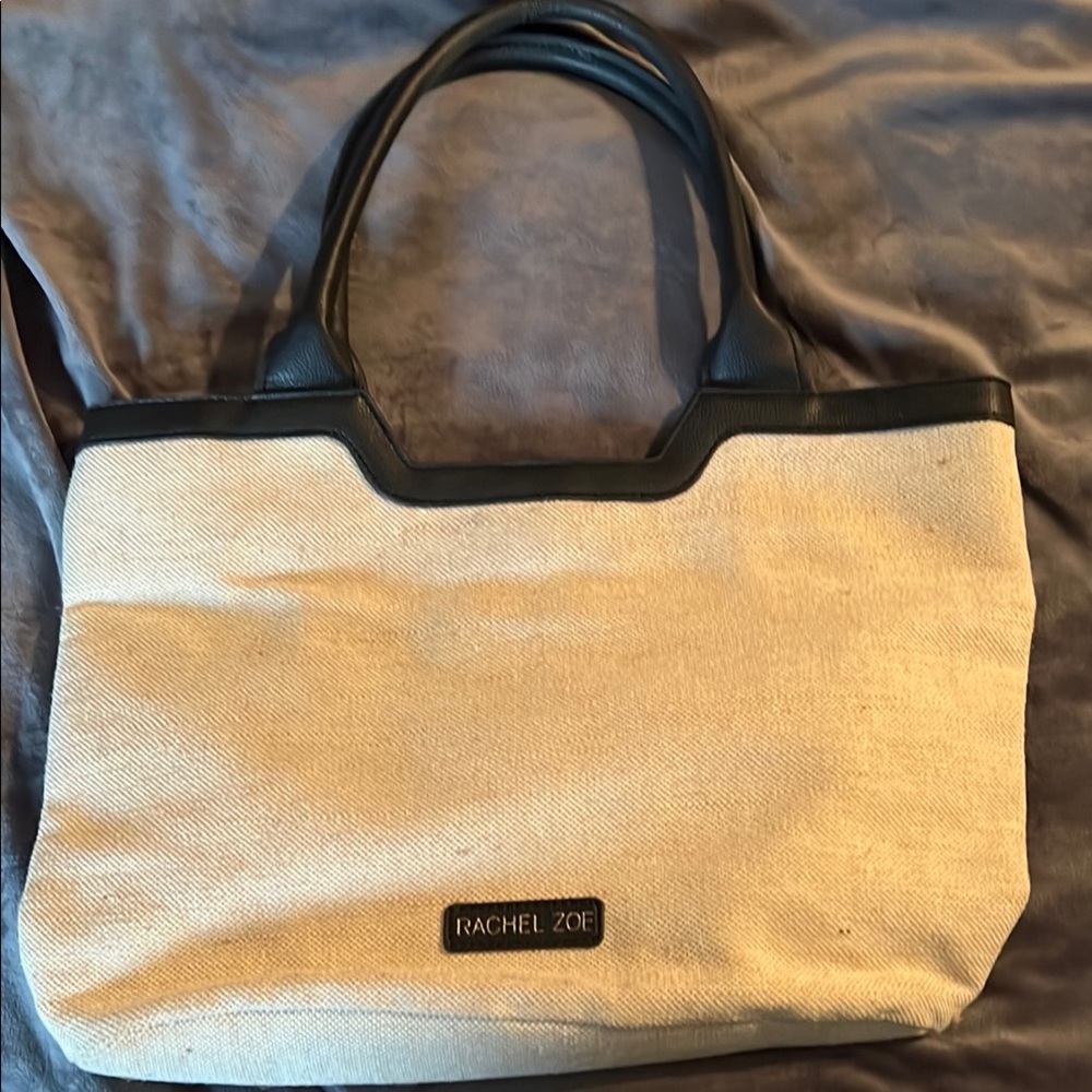 Rachel Zoe Linen Cream and Black Tote Bag